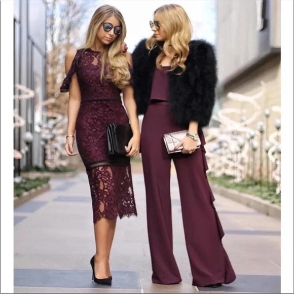 Alexis Kendall Ruffle Strapless Jumpsuit Wide
Leg Plum Burgundy Boho Chic Size M - Picture 3 of 11